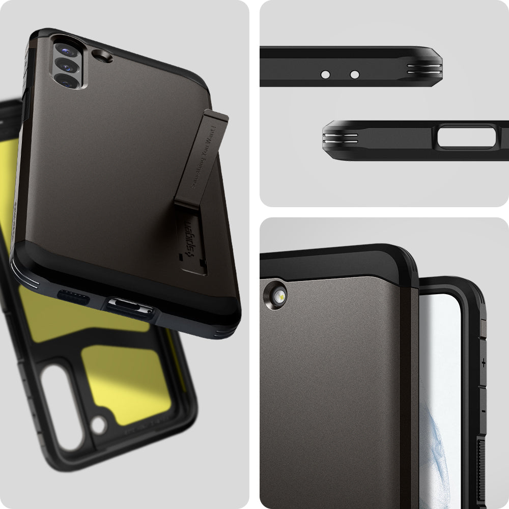 ACS02426 - Galaxy S21 Tough Armor Case in gunmetal  showing back and front of phone case.
