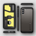 ACS02426 - Galaxy S21 Tough Armor Case in gunmetal  showing back and front of phone case.