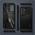 ACS02349 - Galaxy S21 Ultra Rugged Armor Case in matte black showing front, back, side, top and bottom.