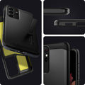 ACS02354 - Galaxy S21 Ultra Tough Armor Case in black showing back and front of phone case.