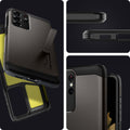 ACS02355 - Galaxy S21 Ultra Tough Armor Case in gunmetal showing back and front of phone case.