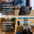 ACS02355 - Galaxy S21 Ultra Tough Armor Case in gunmetal kick back and enjoy the show. File open the kickstand, sit back and enjoy your video in comfort. Out of battery? no problem. Charge on or powershare with the case still installed on your device.