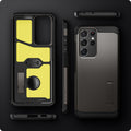 ACS02355 - Galaxy S21 Ultra Tough Armor Case in gunmetal  showing back and front of phone case.
