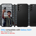 ACS03953 - Galaxy S22 Plus 5G Case Liquid Air in black showing the compatibility only with Galaxy S22+. Not compatible with Galaxy S22 and S22 Ultra