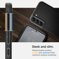 ACS03953 - Galaxy S22 Plus 5G Case Liquid Air in black showing the sleek and slim. Raised bezels protect screen and cameras from common surface scratches