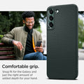 ACS04521 - Galaxy S22 Plus 5G Case Liquid Air in abyss green showing the comfortable grip. Snug fit for the Galaxy and just the right amount of added depth for your hand