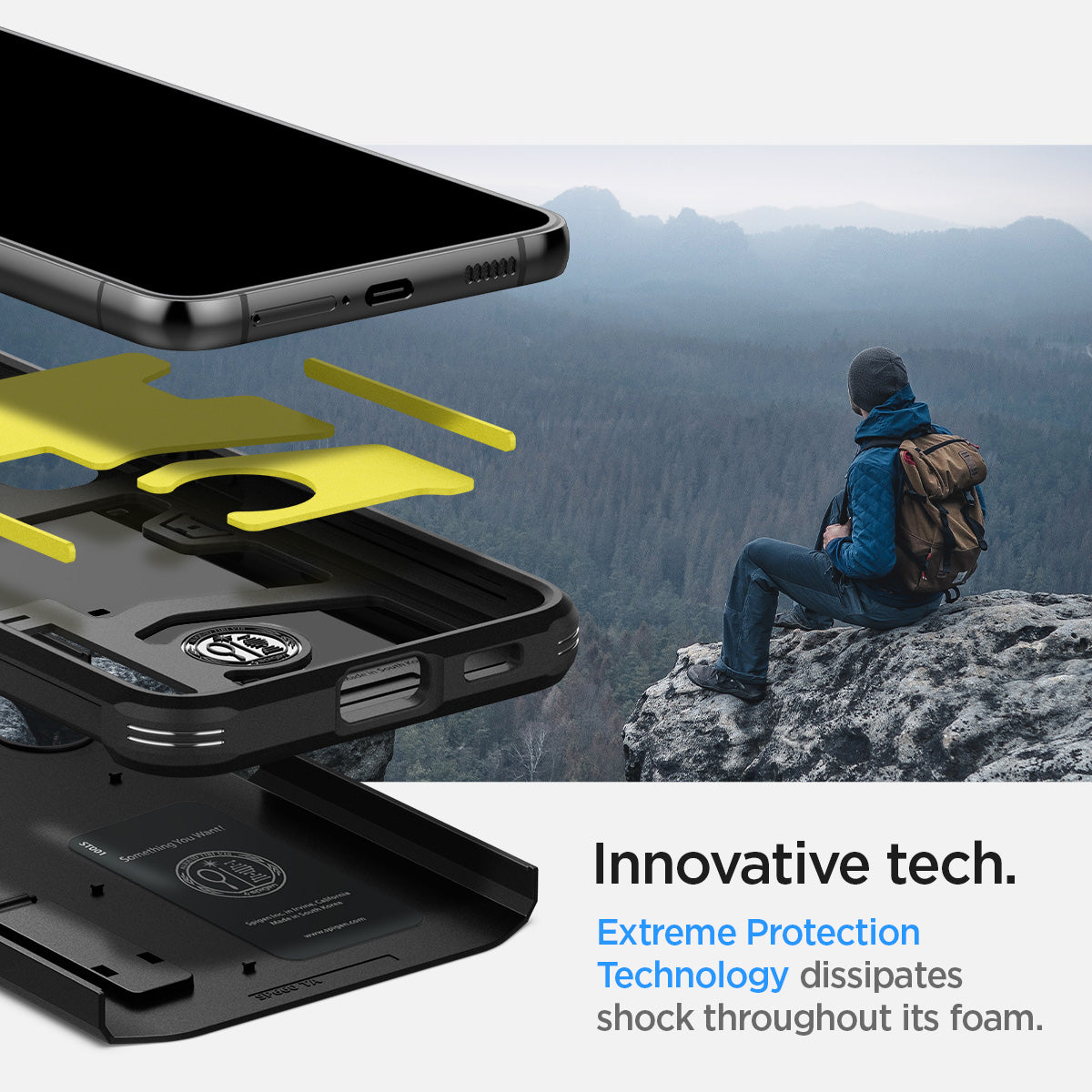 ACS03991 - Galaxy S22 5G Case Tough Armor in black  innovative tech. Extreme protection technology dissipates shock throughout its foam.