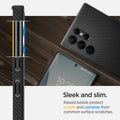 ACS03915 - Galaxy S22 Ultra 5G Case Liquid Air in black showing the sleek and slim. Raised bezels protect screen and cameras from common surface scratches