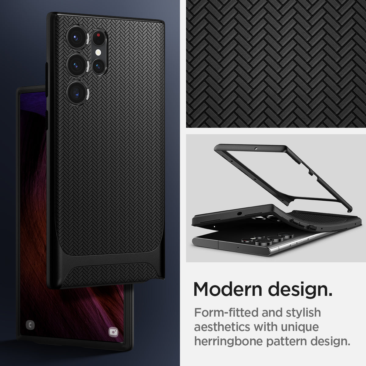 ACS03925 - Galaxy S22 Ultra 5G Case Neo Hybrid in black modern design. form fitted and stylish aesthetic with unique herringbone pattern design.