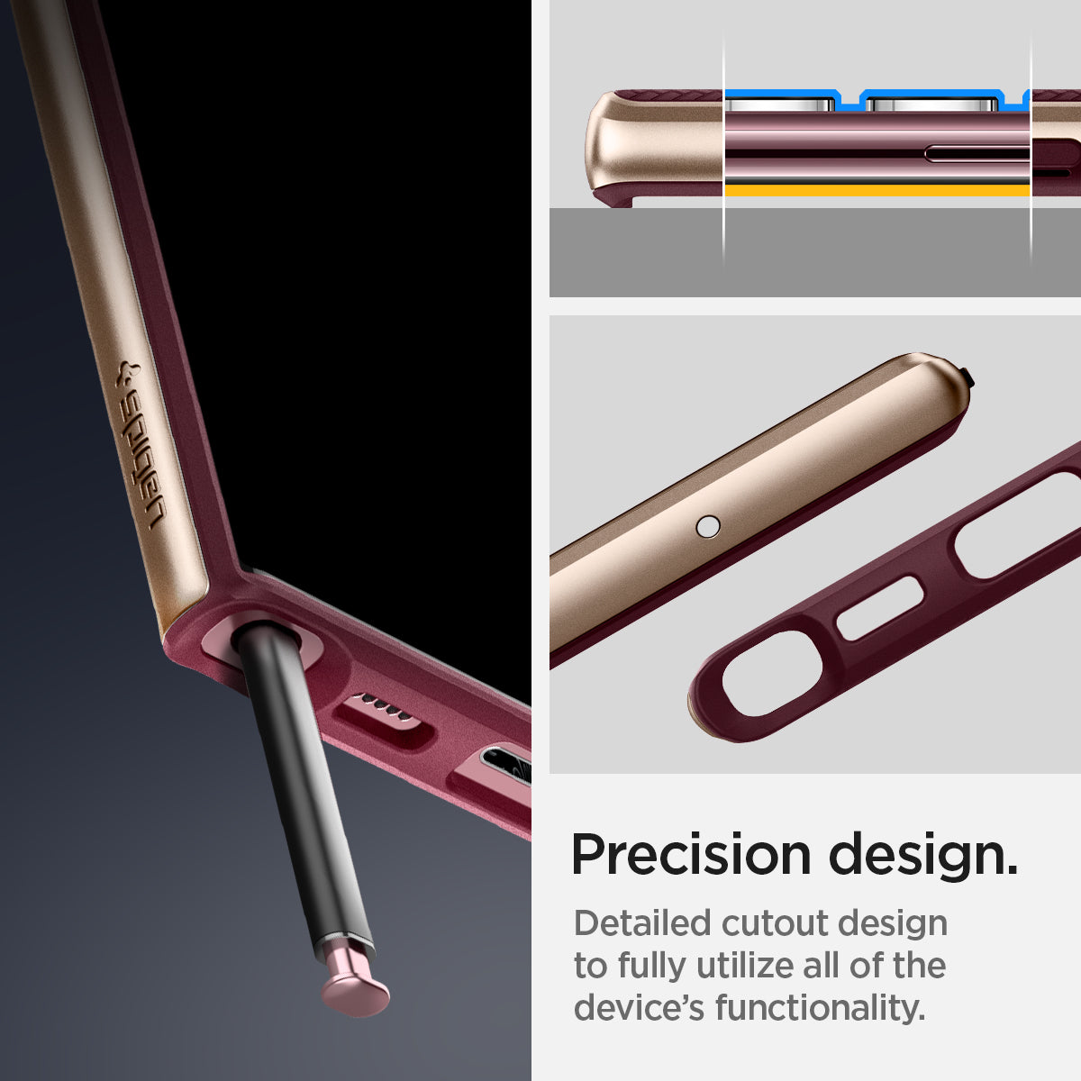 ACS04382 - Galaxy S22 Ultra 5G Case Neo Hybrid in burgundy precision design. detailed cutout design to fully utilize all of the device's functionality.