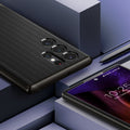 ACS03926 - Galaxy S22 Ultra 5G Case Neo Hybrid in gunmetal showing front and back with the pen.