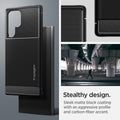 ACS03914 - Galaxy S22 Ultra 5G Case Rugged Armor in black stealthy design. sleek matte black coating with an aggressive profile and carbon fiber accent.