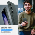 ACS05666 - Galaxy S23 Plus Case Liquid Air in matte black showing the easy to hold. Fluid textured design for a sturdy grip and extra comfort
