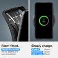 ACS05666 - Galaxy S23 Plus Case Liquid Air in matte black showing the form-fitted. Flexible and durable for the best fit and easy installation. Simply charge with wireless, PowerShare and USB- C all check