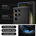 ACS05614 - Galaxy S23 Ultra Case Liquid Air in matte black showing the full protection, air cushion tech and camera guard. Raised bezel-added depth that protects the screen from daily scratches