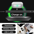 ACS05614 - Galaxy S23 Ultra Case Liquid Air in matte black showing charge on with Powershare, wireless charge and USB-C cable