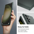 ACS05615 - Galaxy S23 Ultra Case Liquid Air in abyss green showing the easy to hold. Fluid textured design for a sturdy grip and extra comfort