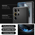 ACS07286 - Galaxy S24 Ultra Case Rugged Armor in Matte Black showing the full protection, air cushion tech and camera guard. Raised bezel - added depth that protects the screen from daily scratches