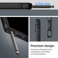 ACS07286 - Galaxy S24 Ultra Case Rugged Armor in Matte Black showing the S Pen Slot. Precisely designed to fi seamlessly and utilize all functionalities