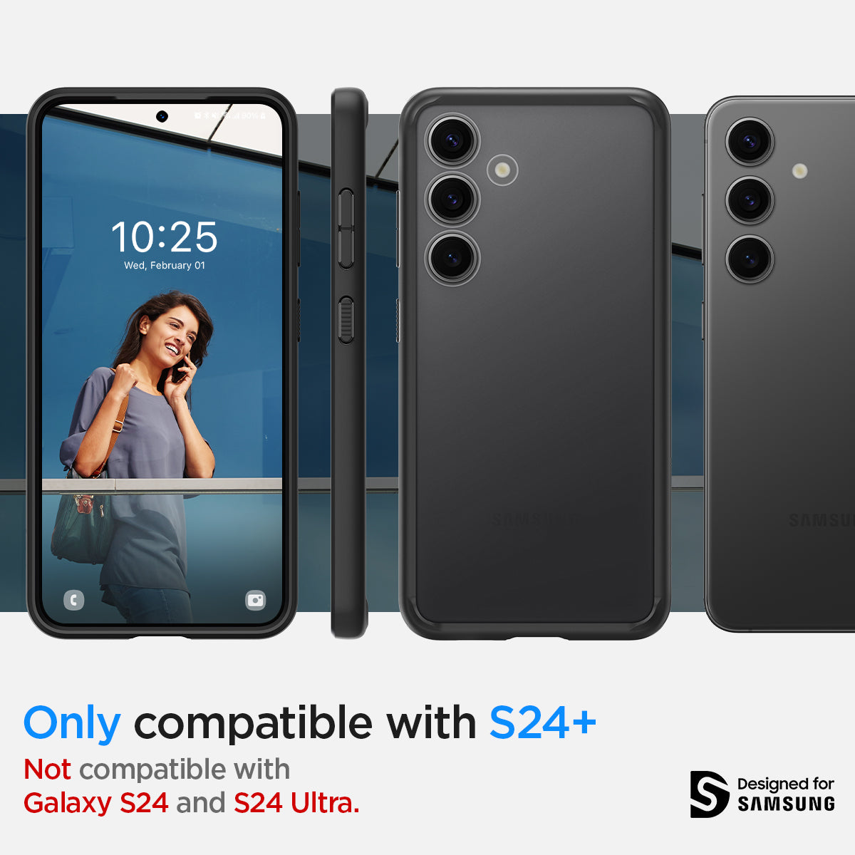 ACS07331 - Galaxy S24 Plus Case Ultra Hybrid in Frost Black only compatible with S24+ not compatible with galaxy s24 and s24 ultra.