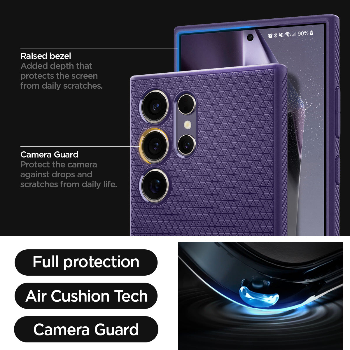 ACS07449 - Galaxy S24 Ultra Case Liquid Air in Deep Purple raised bezel added depth that protects the screen from daily scratches. camera guard protect the camera against drops and scratches from daily life. full protection. air cushion tech. camera guard. 