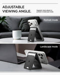 AFA10405 - MagSafe Card Holder Slim Fold (MagFit) | S314-1 in Black showing adjustable viewing angle. magnetic stand adjusts to portrait or landscape mode