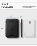 AFA10405 - MagSafe Card Holder Slim Fold (MagFit) | S314-1 in Black showing slim and foldable. sleek compact design folds easily for effortless portability.