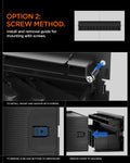 AMP09445 - Watch Band Organizer | S341 showing the option 2: screw method. Install and removal guide for mounting with screws. To Install: Mount and anchor with screws To Remove: Push-side buttons to open mount and remove cover to unscrew