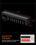AMP09445 -  Watch Band Organizer | S341 showing the what's in the box. Includes 1 organizer, 4 double-sided tape, 12 anchors and 6 screw