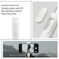 AMP09337 - Tripod Selfie Stick S541W in Dune Beige showing the detachable bluetooth remote. Simply press and lift the remote control from the stick