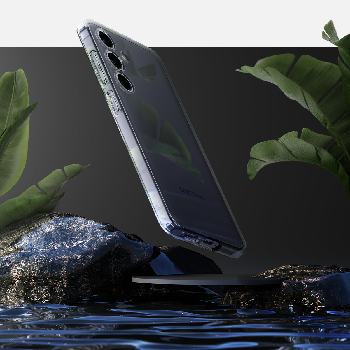 ACS07344 - Galaxy S24 Case Liquid Crystal in Space Crystal showing back above the rock.