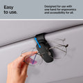 ACP08824 - Visor Sunglass Holder SH100 in Black showing the easy to use, designed for use with on hand for ergonomics and accessibility for all