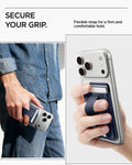 AFA10804 - MagSafe SleekBand Card Holder | 3 Cards (MagFit) in Modern Navy showing secure your grip. flexible strap for a firm and comfortable hold