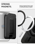AFA10802  - MagSafe SleekBand Card Holder | 3 Cards (MagFit) in Dark Black showing strong magnets. strong magnets firmly snaps to hold your phone in place