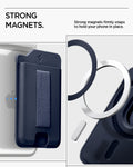 AFA10804 - MagSafe SleekBand Card Holder | 3 Cards (MagFit) in Modern Navy showing strong magnets. strong magnets firmly snaps to hold your phone in place