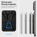 AFA07149 - MagSafe Card Holder Smart Fold 2 (MagFit) in Black showing the strong grip strong magnets, spiderweb molding and built-in magnets for a secure hold, non-slip grip