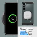 ACS07357 - Galaxy S24 Case Tough Armor in Abyss Green showing simply charge. Wireless, PowerShare and USB-C cable all check