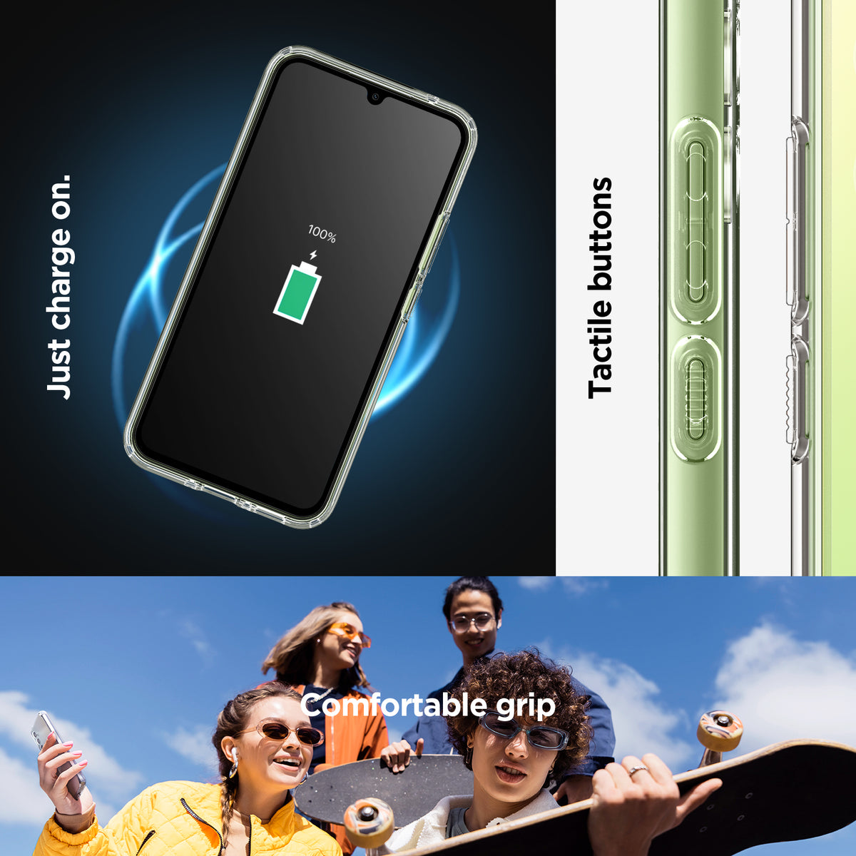 ACS05904 - Galaxy A34 5G Case Ultra Hybrid in Crystal Clear just charge on. Tactile buttons. Comfortable grip.