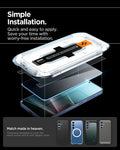AGL07627 - Galaxy S25 GLAS.tR EZ Fit in Privacy showing the simple installation. Quick and easy to apply, save your time with worry-free installation. Flawlessly designed to cover the whole screen and fit with Spigen cases