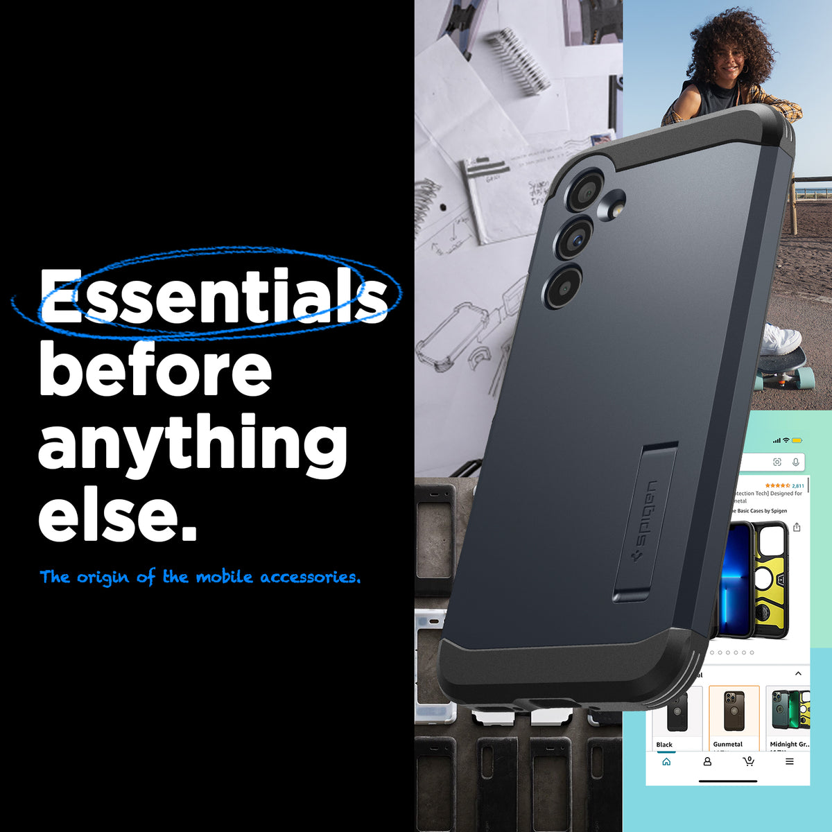 ACS05884 - Galaxy A54 5G Case Tough Armor in Metal Slate showing the back, partial side and bottom