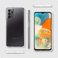ACS04594 - Galaxy A23 5G Case Liquid Crystal in Crystal Clear showing side, front and back with case open.