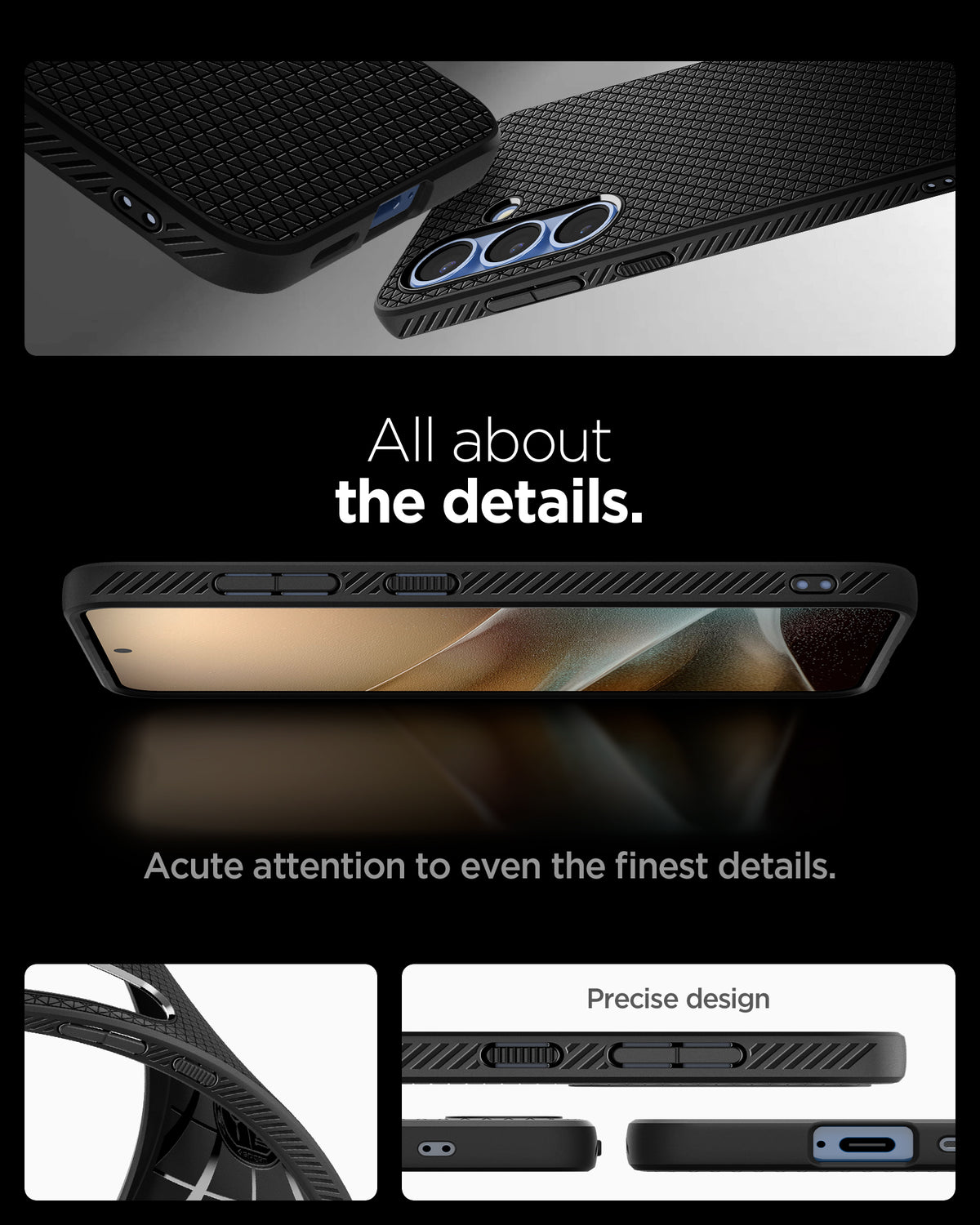 ACS08979 - Galaxy S25 Plus Case Liquid Air in Matte Black showing the details. Acute attention to even the finest details. Precise design