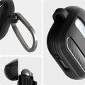 ACS08330 - Galaxy Buds 3 Pro Rugged Armor in Matte Black showing carabiner and side with top open.