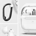 ACS08431 - Galaxy Buds 3 Pro Ultra Hybrid in Jet White showing carabiner and side with top open.