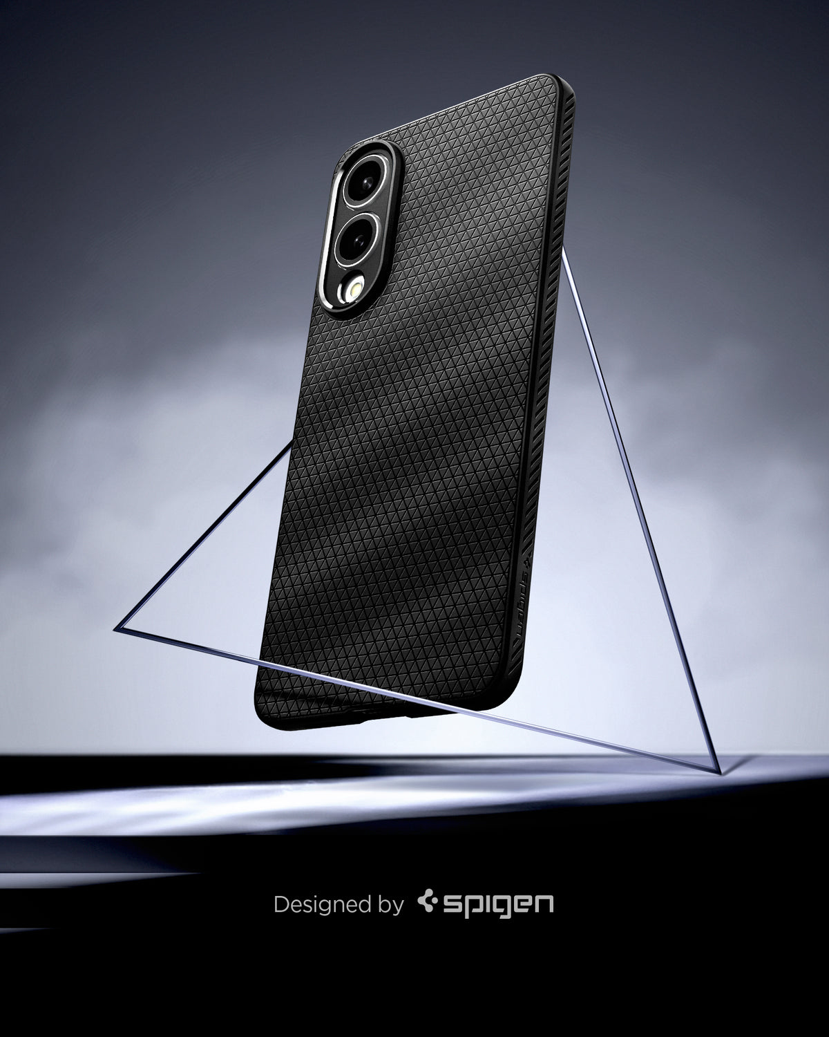 ACS09420 - Galaxy S25 Edge Case Liquid Air in Matte Black showing the back and partial side case inside the triangle