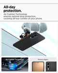 ACS09420 - Galaxy S25 Edge Case Liquid Air in Matte Black showing the all-day protection. Air cushion technology ensures optimal drop protection, covering all four corners of your phone with raised edges