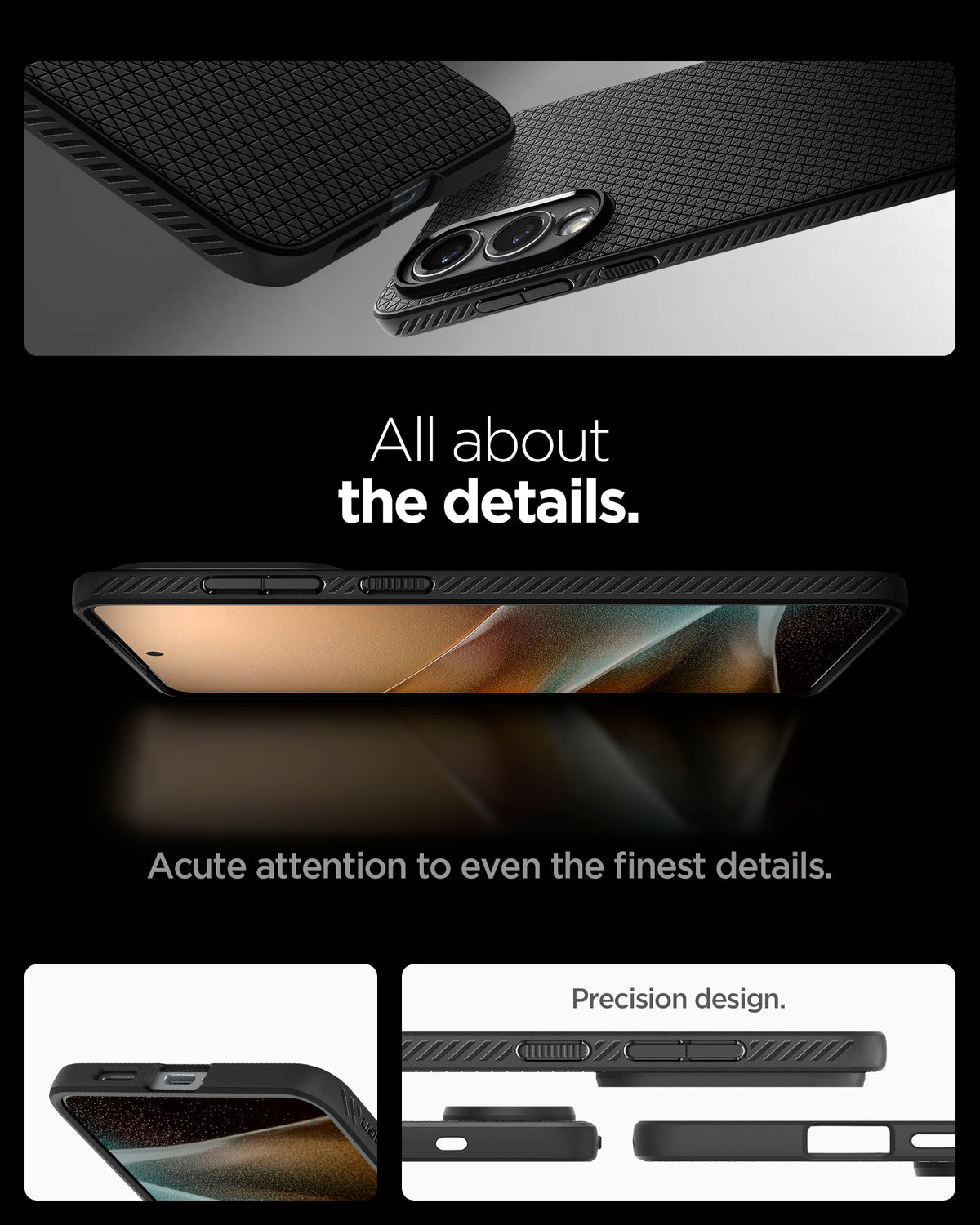 ACS09420 - Galaxy S25 Edge Case Liquid Air in Matte Black showing the acute attention to even the finest details. Precision design