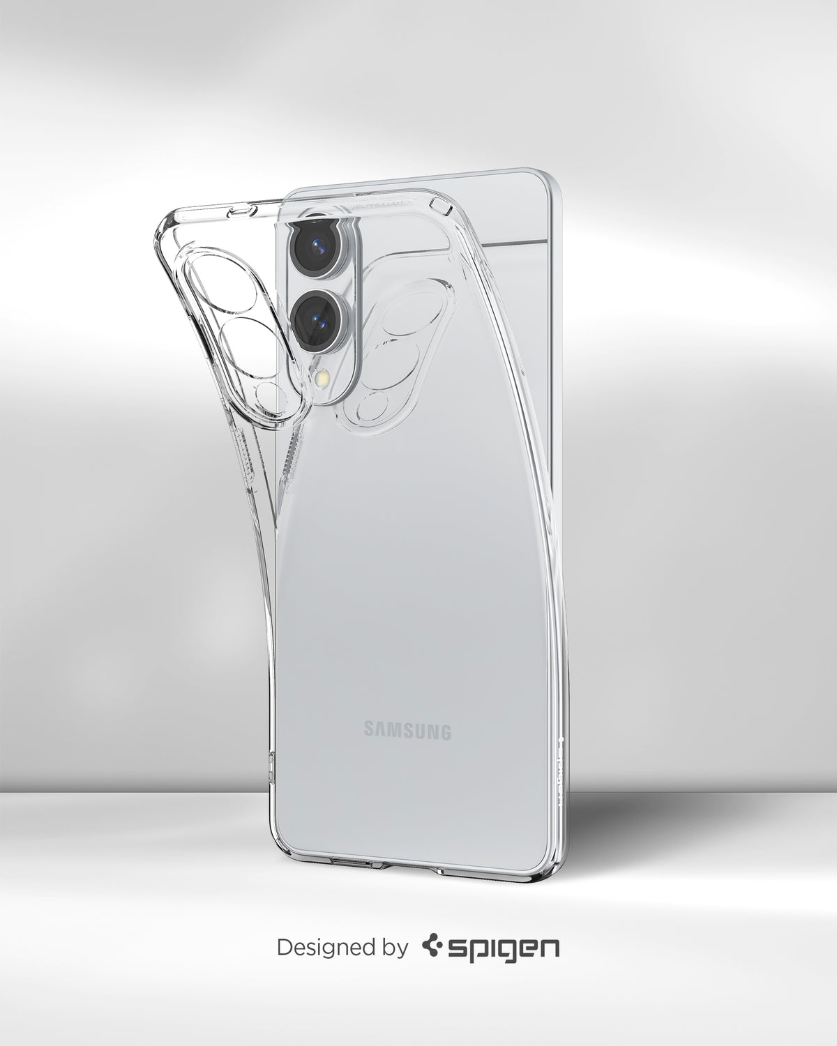 ACS09425 - Galaxy S25 Edge Case Liquid Crystal in Crystal Clear showing the back, partial side, top part slightly lifted up