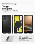 ACS09422 - Galaxy S25 Edge Case Tough Armor AI (MagFit) in Black showing the compatibility only with Galaxy S25 Edge. Not compatible with other Galaxy S25 series