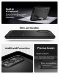 ACS09422 - Galaxy S25 Edge Case Tough Armor AI (MagFit) in Black showing the built-in kickstand. Enjoy hands-free usage for more productivity everyday. Slim, yet durable. Additional Protection. Precise design, tactile buttons and easy accessibility